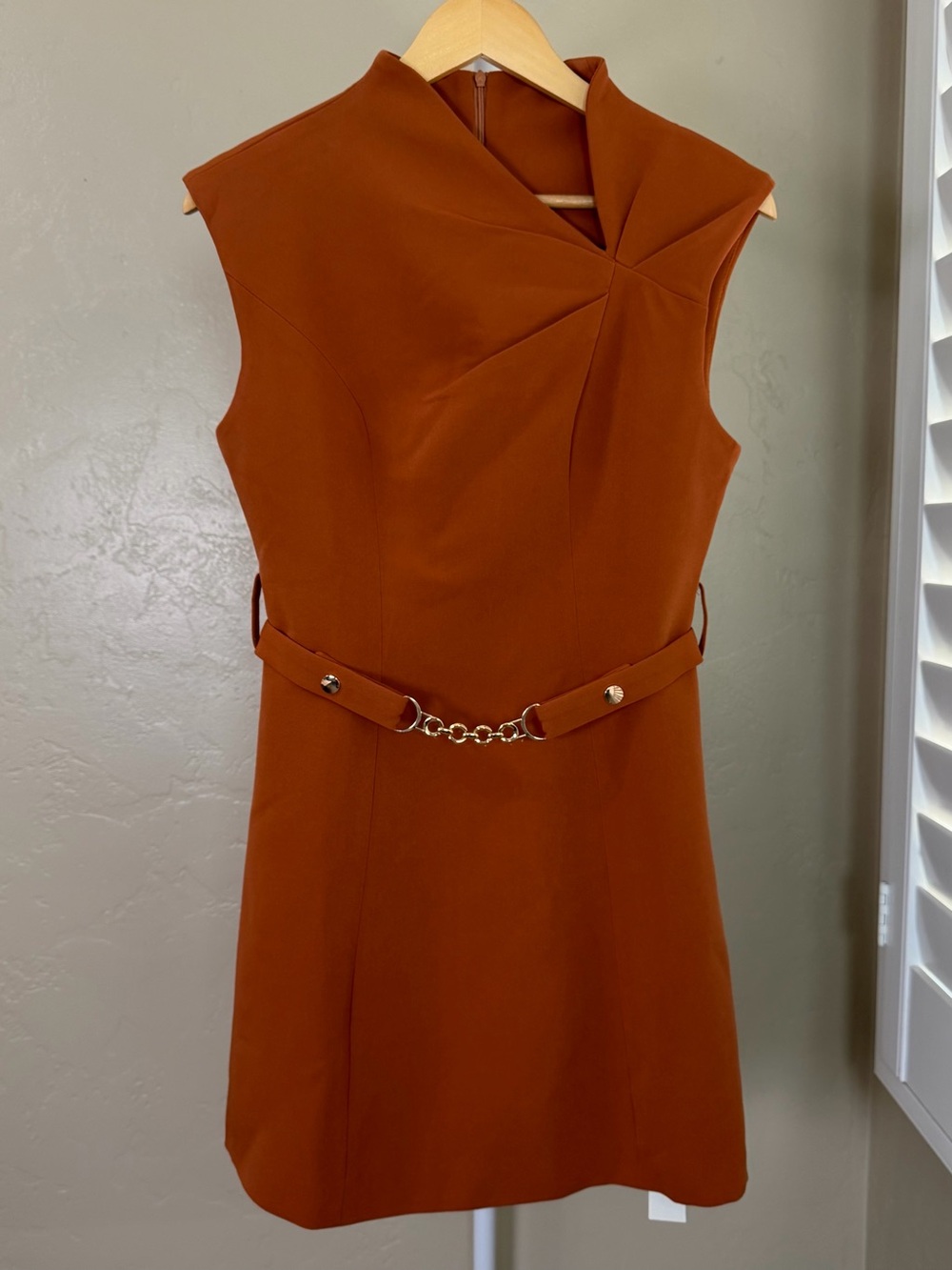 Commense Rust Orange Mini Dress Small NWT with Belt Sleeveless Tailored - Picture 3 of 9